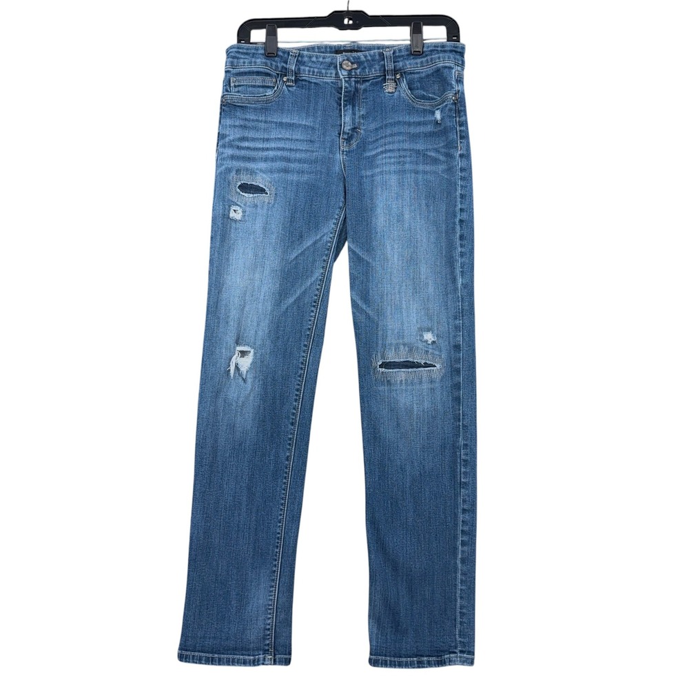 White House Black Market Straight Crop Women 6‎ Cotton Rayon Blue Distressed